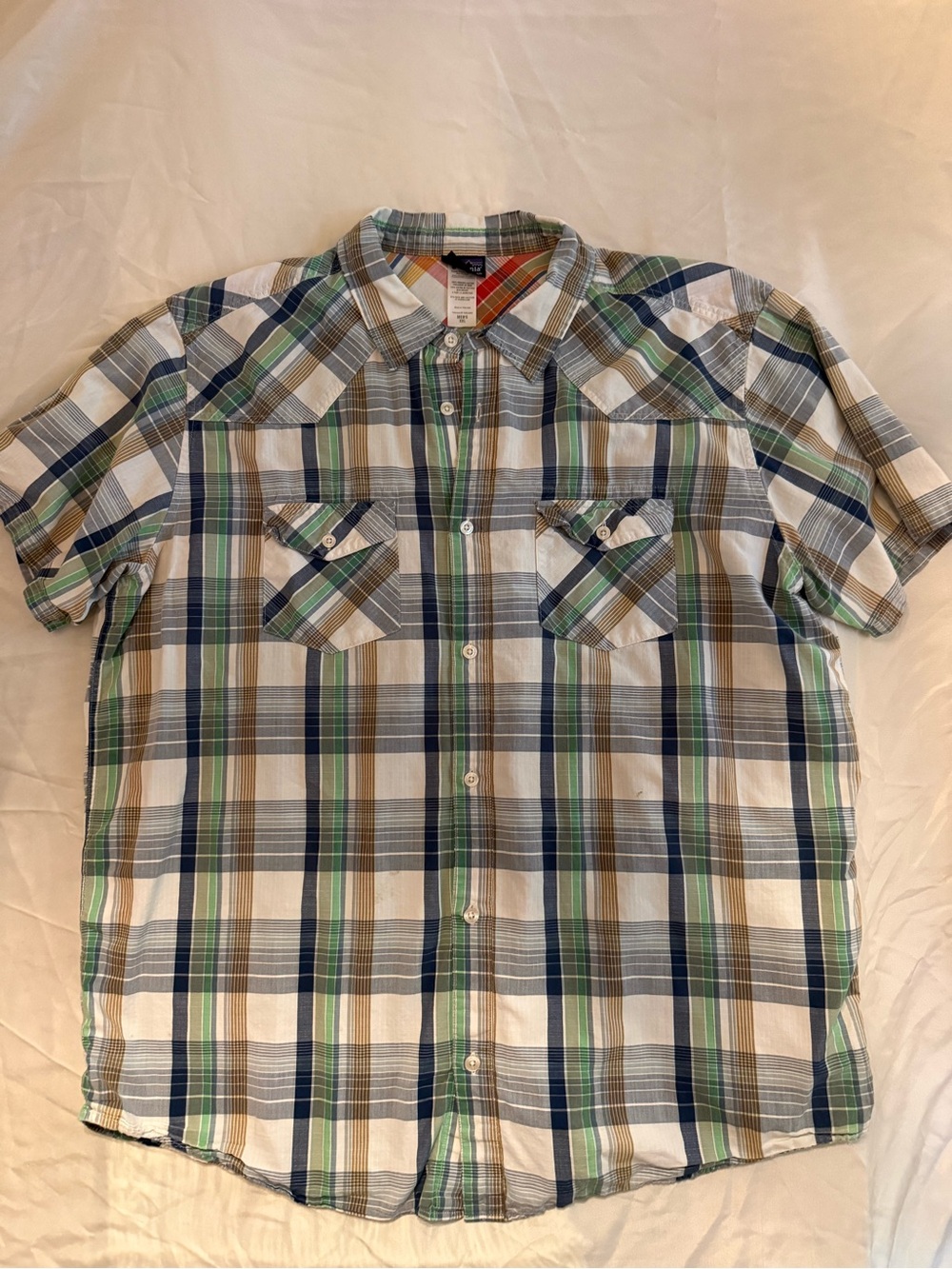 Patagonia Plaid Short-Sleeve Button-Down Shirt - Blue/Green/Brown